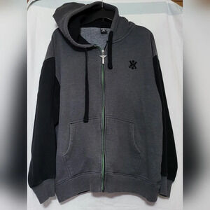 Avirex Men's Black and Grey Hooded Sweater, Size XL Vintage‎